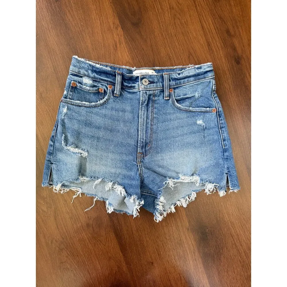 Abercrombie & Fitch The Cutoff Shorts High Rise Medium Wash Sz 25/0 Casual Denim